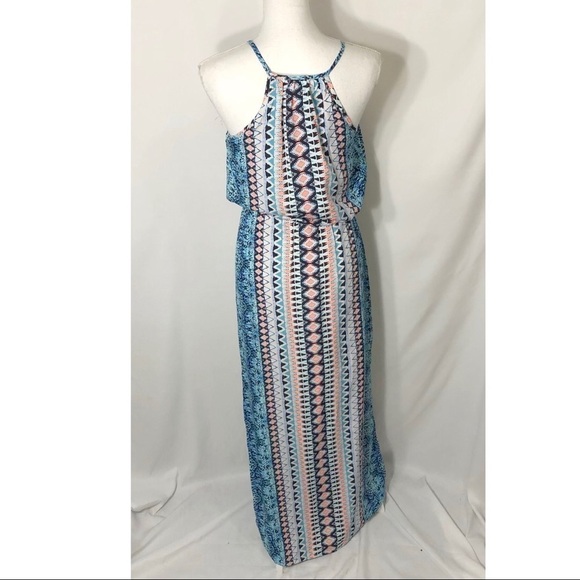 Japna Neon Maxi Dress Small Blue Halter Women’s - Picture 4 of 7